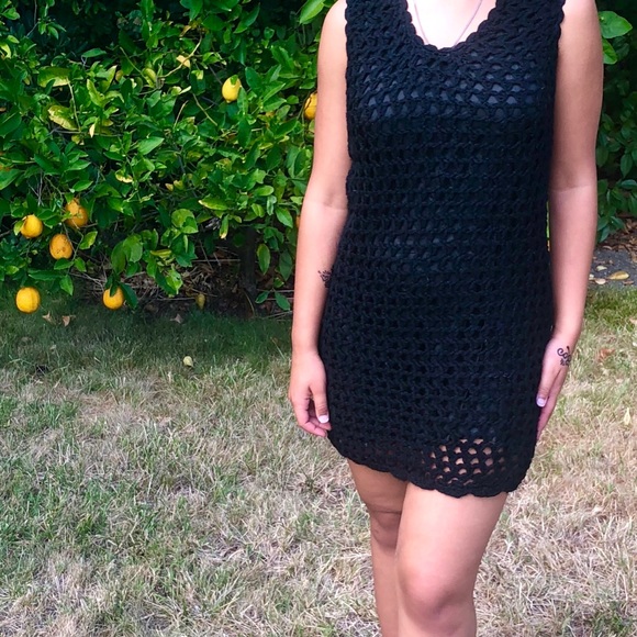 Vintage Handmade 1960s Crocheted Wool Mini Dress - Picture 4 of 5